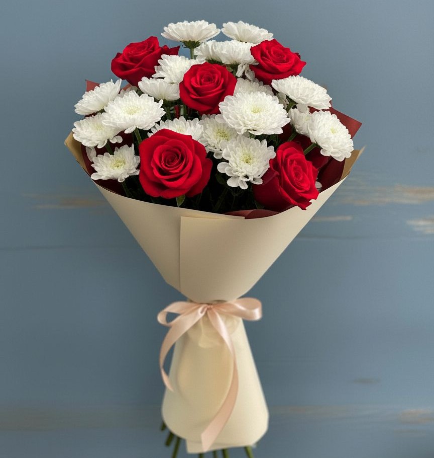 Букет цветов из: Розы и Хризантемы в Каневской