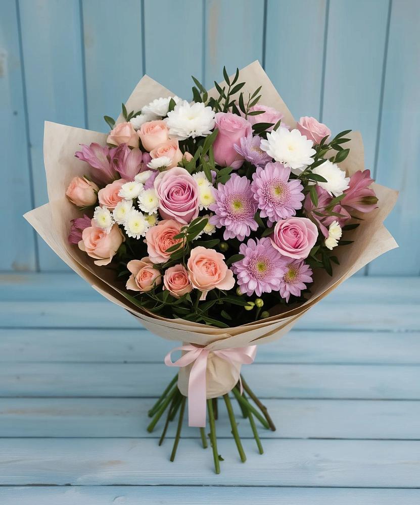 Букет цветов из: Хризантемы, Розы и Альстромерии в Каневской