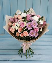 Букет цветов из:  Хризантемы, Розы и Альстромерии в Каневской