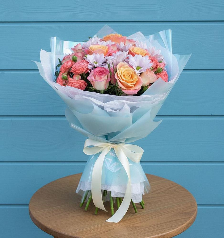 Букет цветов из: Хризантемы и Розы в Каневской