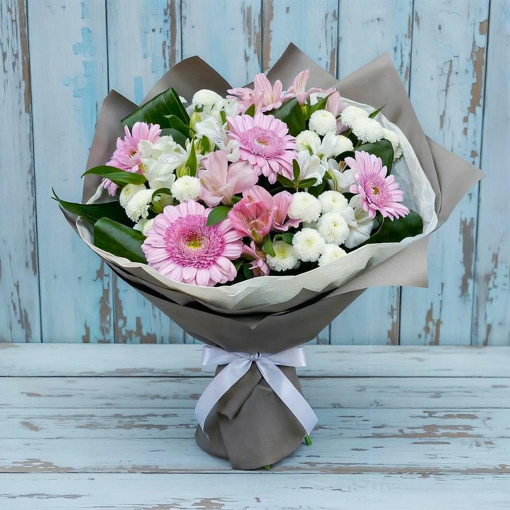 Букет цветов из: Герберы, Альстромерии и Хризантемы в Каневской